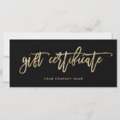 Carte Noir avec Faux Gold Script | Certificat cadeau (Devant)