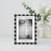 Carte Noir Blanc Plaid Photo Joyeux Noël (Debout devant)