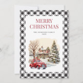 Carte Noir Blanc Plaid Red Truck Joyeux Noël (Devant)
