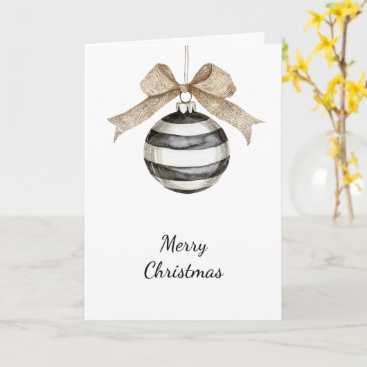 Carte Noir blanc rayures ornement Bow Noël (Fleur jaune)