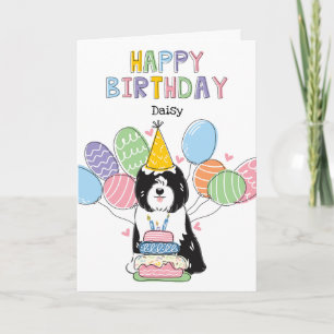 Carte Noir blanc Tibétain Terrier Chien fête d'anniversa