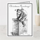 Carte Noir Blanc Vintage Père Noël Descend Chimney (Devant)