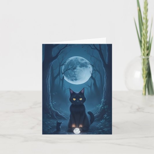 Carte Noir Chat Éffrayant Forêt brillante blanc cristal  (Devant)