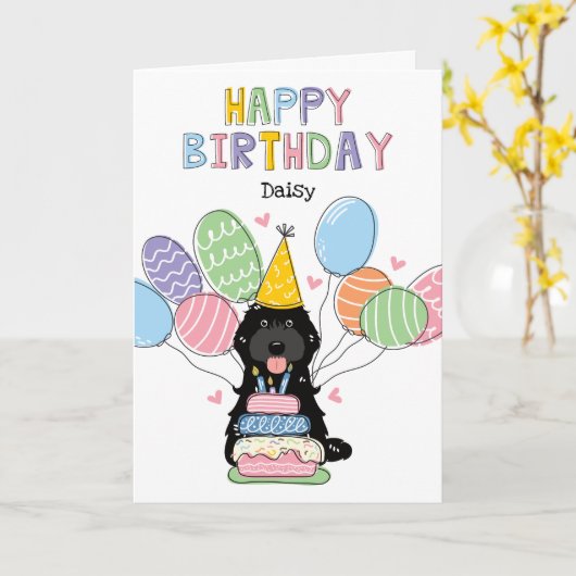 Carte Noir Cockapoo Cavapoo Chien Joyeux Anniversaire (Fleur jaune)