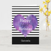 Carte Noir et blanc avec coeur violet Anniversaire Belge (Fleur jaune)