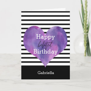 Carte Noir et blanc avec coeur violet Anniversaire Belge
