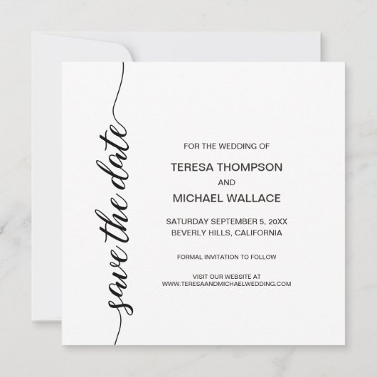 Carte Noir et blanc "Enregistrer la date" (Dos)