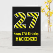 Carte Noir et Jaune rayé "27"; 27e anniversaire + nom (Fleur jaune)