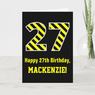 Carte Noir et Jaune rayé "27"; 27e anniversaire + nom