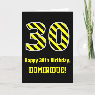 Carte Noir et Jaune rayé "30"; 30e anniversaire + nom