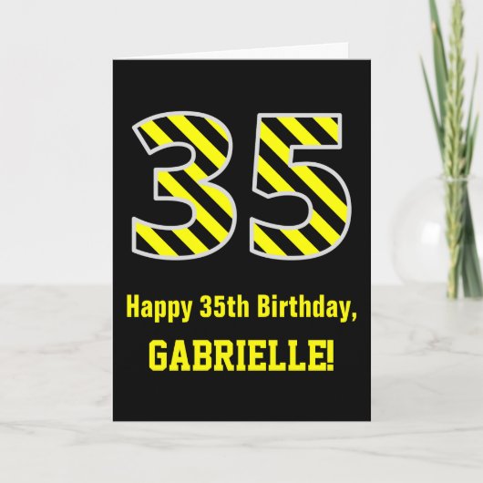 Carte Noir et Jaune rayé "35"; 35e anniversaire + nom (Devant)