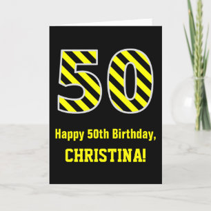 Carte Noir et jaune rayé "50"; 50e anniversaire + nom