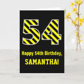 Carte Noir et jaune rayé "54"; 54e anniversaire + nom (Fleur jaune)