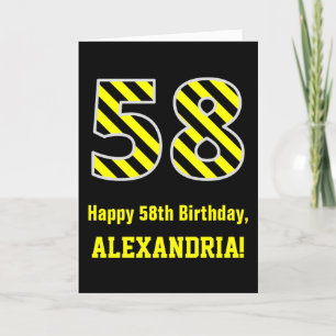 Carte Noir et jaune rayé "58"; 58e anniversaire + nom