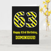 Carte Noir et jaune rayé "63"; 63e anniversaire + nom (Fleur jaune)