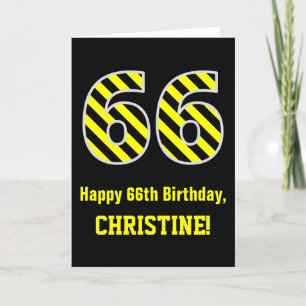 Carte Noir et jaune rayé "66"; 66e anniversaire + nom