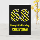 Carte Noir et jaune rayé "68"; 68e anniversaire + nom (Fleur jaune)