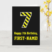Carte Noir et Jaune rayé "7"; 7e anniversaire + nom (Fleur jaune)