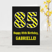 Carte Noir et Jaune rayé "85"; 85e anniversaire + nom (Fleur jaune)