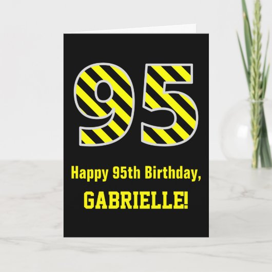 Carte Noir et jaune rayé "95"; 95e anniversaire + nom (Devant)