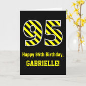 Carte Noir et jaune rayé "95"; 95e anniversaire + nom (Fleur jaune)