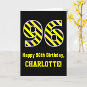 Carte Noir et jaune rayé "96"; 96e anniversaire + nom (Fleur jaune)