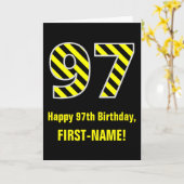 Carte Noir et jaune rayé "97"; 97e anniversaire + nom (Fleur jaune)