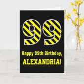 Carte Noir et jaune rayé "99"; 99e anniversaire + nom (Fleur jaune)