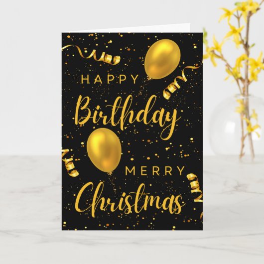 Carte Noir Et Or Joyeux Anniversaire Joyeux Noël (Fleur jaune)