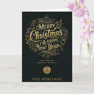 Carte Noir et or Joyeux Noël et Bonne Année
