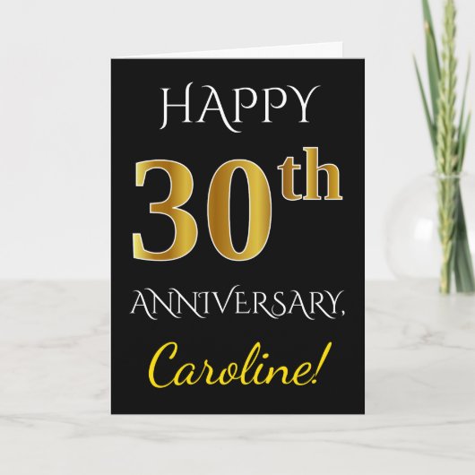 Carte Noir, Faux Gold 30e anniversaire de Mariage + Nom (Devant)