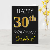 Carte Noir, Faux Gold 30e anniversaire de Mariage + Nom (Fleur jaune)
