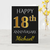 Carte Noir, Faux Or 18e Anniversaire de Mariage + Nom (Fleur jaune)