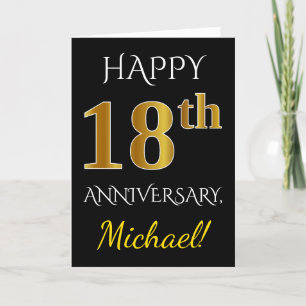 Carte Noir, Faux Or 18e Anniversaire de Mariage + Nom