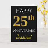 Carte Noir, Faux Or 25e Anniversaire de Mariage + Nom (Fleur jaune)