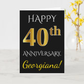 Carte Noir, Faux Or 40e Anniversaire de Mariage + Nom (Fleur jaune)