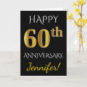 Carte Noir, Faux Or 60e Anniversaire de Mariage + Nom (Fleur jaune)