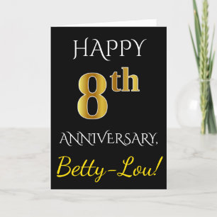 Carte Noir, Faux Or 8e Anniversaire de Mariage + Nom