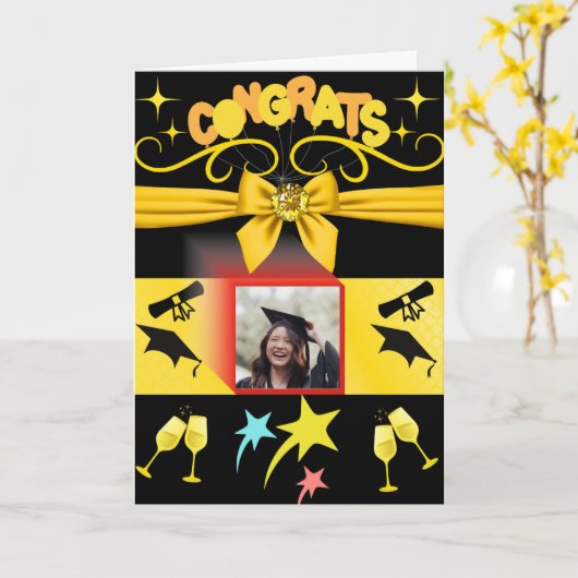 Carte Noir & Gold Congrats Étudiants de graduation moder (Fleur jaune)