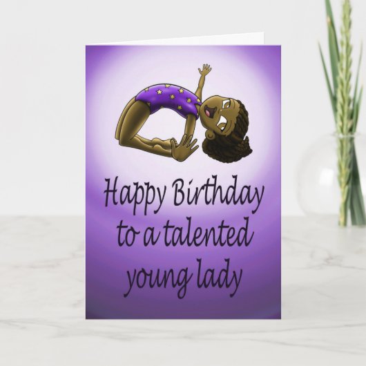 Carte Noir Gymnaste violet Anniversaire (Devant)