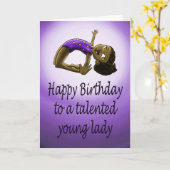 Carte Noir Gymnaste violet Anniversaire (Fleur jaune)