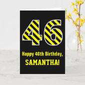 Carte Noir & Jaune rayé "46"; 46e anniversaire + nom (Fleur jaune)