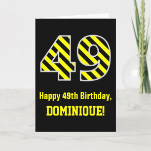 Carte Noir & Jaune rayé "49"; 49e anniversaire + nom