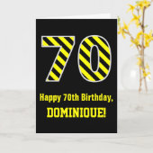Carte Noir & Jaune rayé "70"; 70e anniversaire + nom (Fleur jaune)
