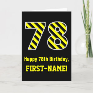 Carte Noir & Jaune rayé "78"; 78e anniversaire + nom
