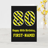 Carte Noir & Jaune rayé "80"; 80e anniversaire + nom (Fleur jaune)