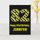 Carte Noir & Jaune rayé "82"; 82e anniversaire + nom (Fleur jaune)