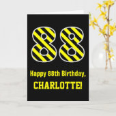 Carte Noir & Jaune rayé "88"; 88e anniversaire + nom (Fleur jaune)