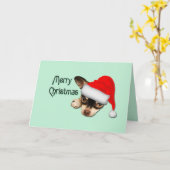 Carte Noir mignon et Tan Chihuahua Santa Hat Noël (Fleur jaune)