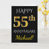 Carte Noir, Or Faux 55e Anniversaire de Mariage + Nom (Fleur jaune)